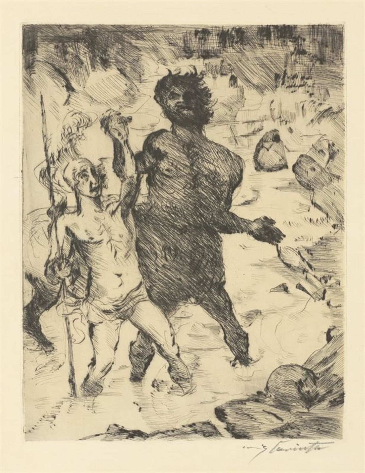 Lovis Corinth (Tapiau/Ostpreußen 1858 – 1925 Zandvoort)„Erziehung des Achill“. 1919Kaltnadel auf