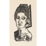 Max Beckmann (Leipzig 1884 – 1950 New York)„Frau mit Kerze“. 1920Holzschnitt auf Bütten. 30,3 × 15