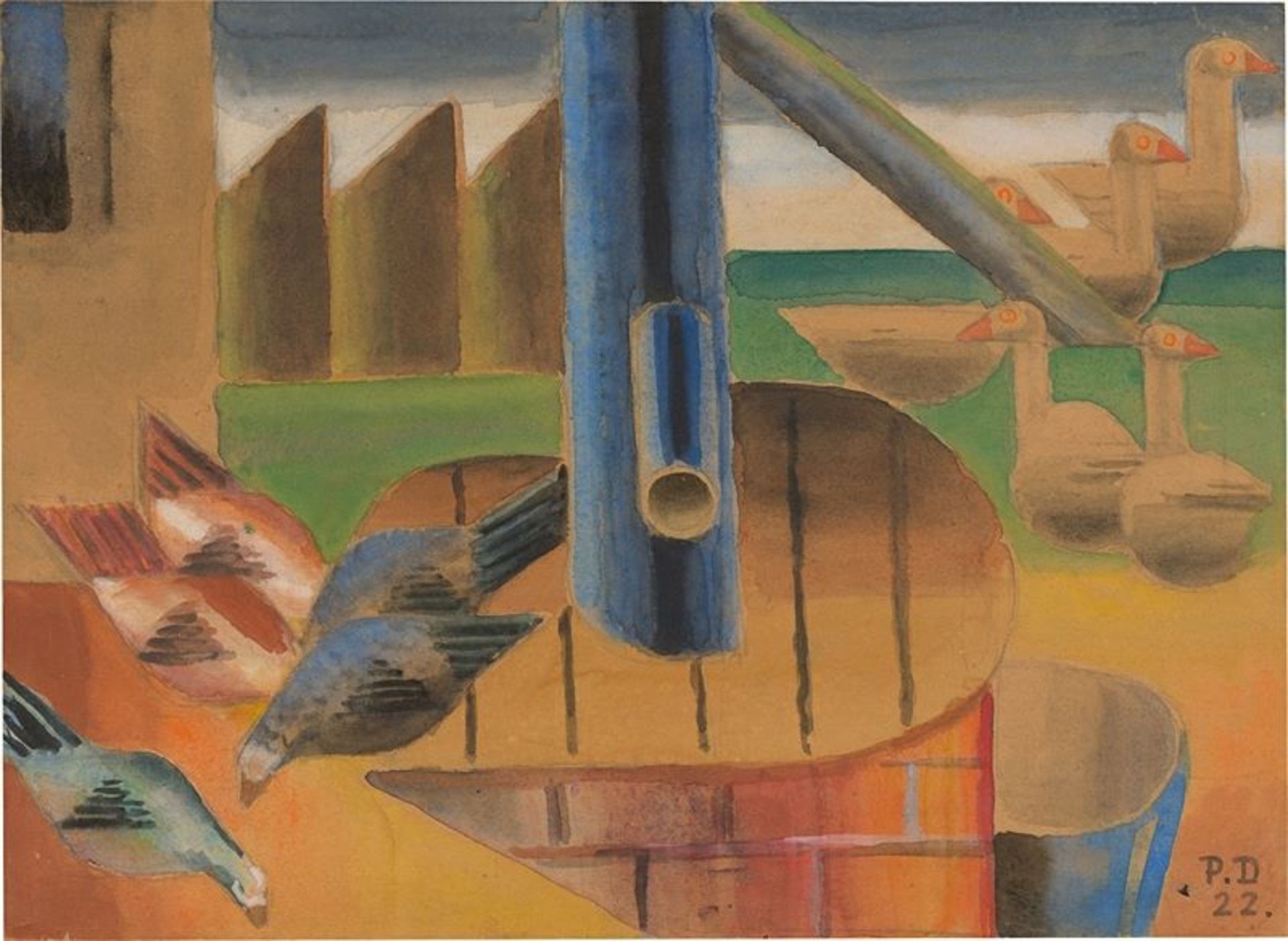 Paul Dobers (Breslau 1885 – 1959 Kassel)Komposition mit Vögeln. 1922Aquarell auf Papier (aus einem