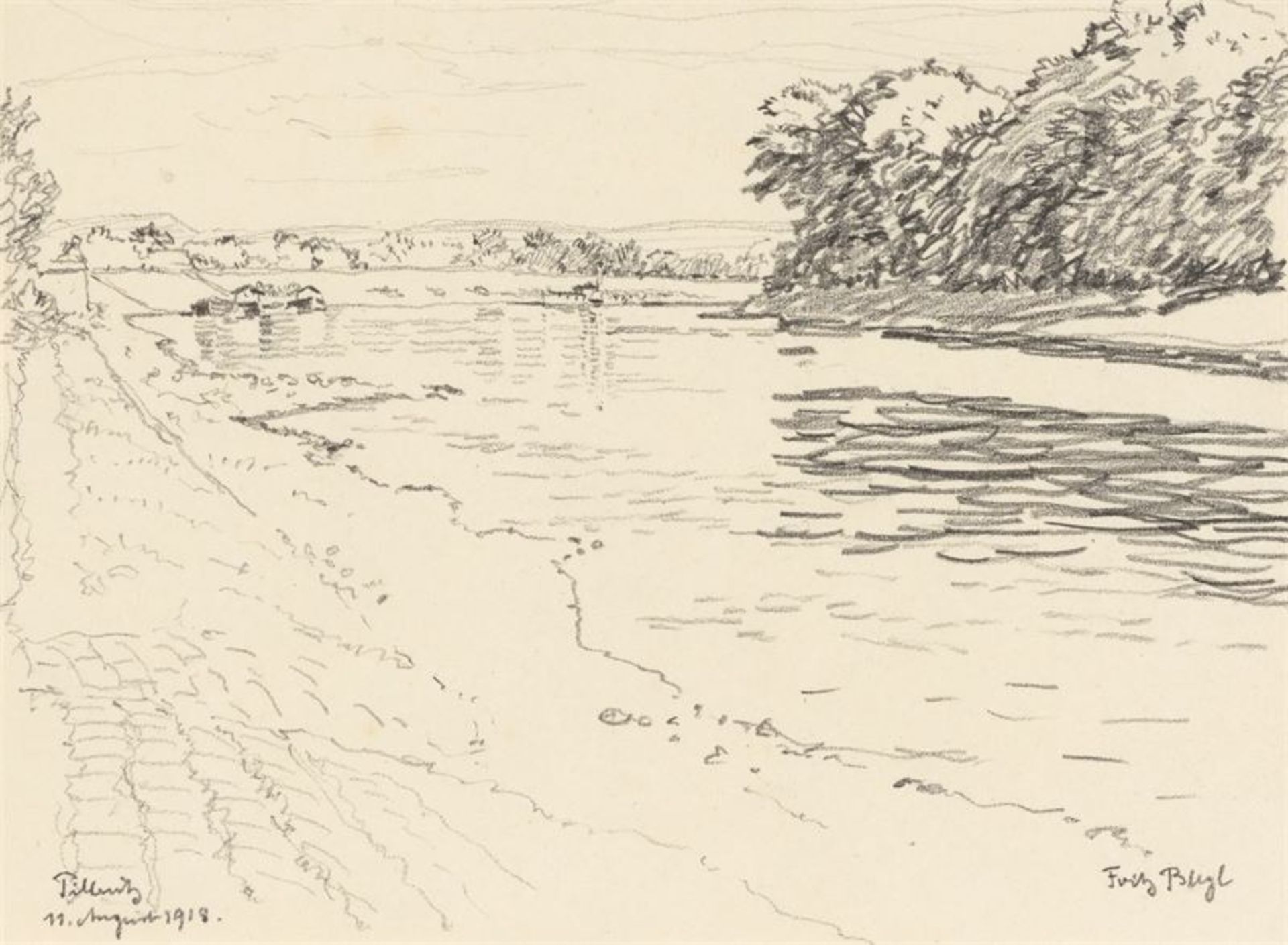 Fritz Bleyl (Zwickau 1880 – 1966)„Pillnitz“. 1918Bleistift auf Papier. 12,4 × 16,8 cm ( 4 ⅞ × 6 ⅝