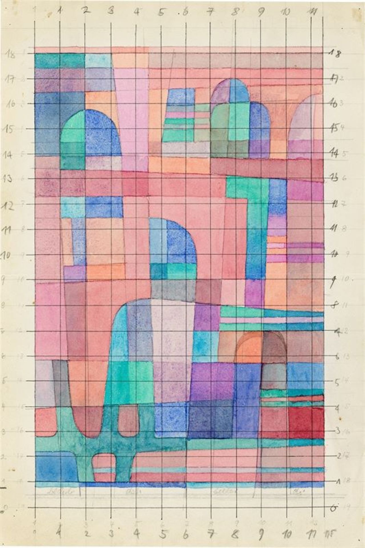 Benita Koch-Otte (Stuttgart 1892 – 1976 Bielefeld)Entwurf für einen Wandbehang. 1966Aquarell über