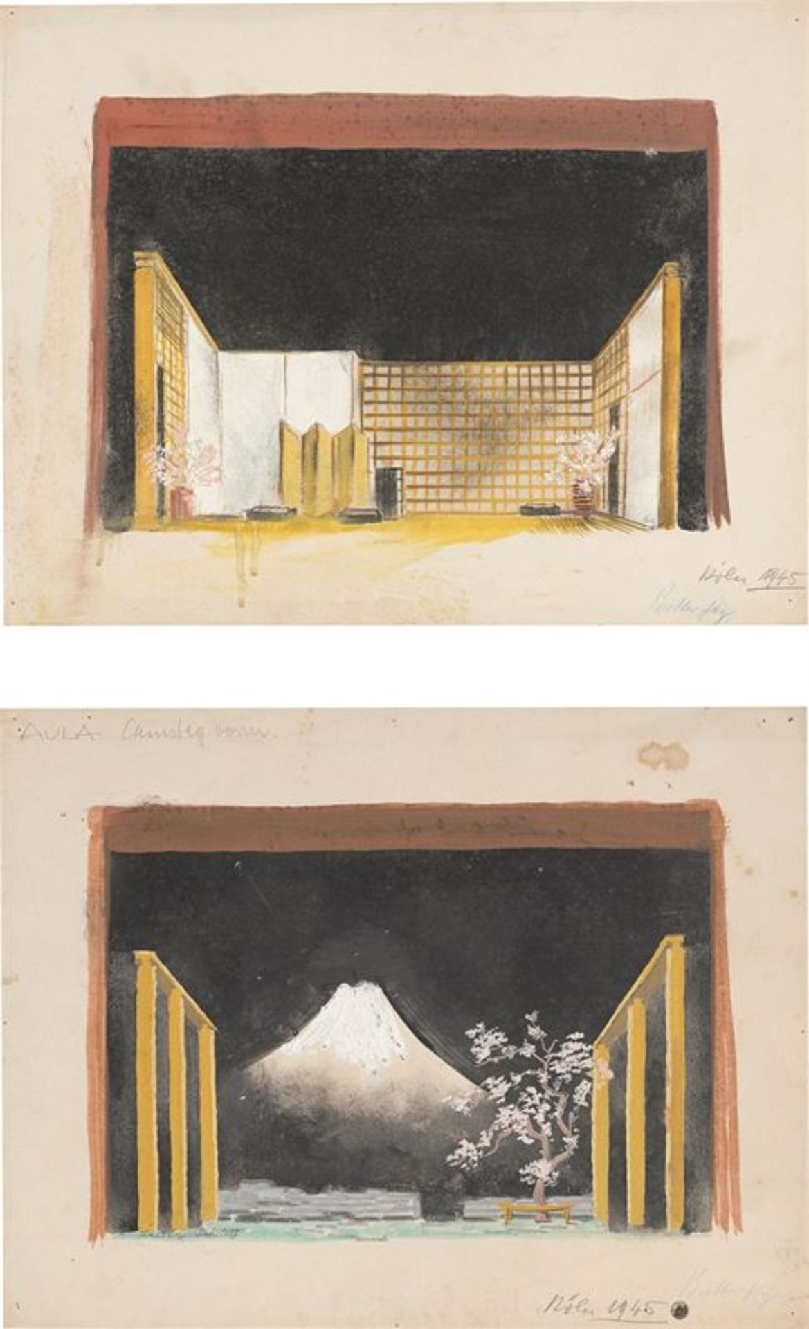 Walter Gondolf (1912 – Düsseldorf – 1989)Bühnenbildentwürfe zu Puccinis „Madame Butterfly“.