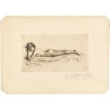 Karl Stauffer-Bern (Trubschachen 1857 – 1891 Florenz)„Liegender weiblicher Akt“. 1886Radierung auf