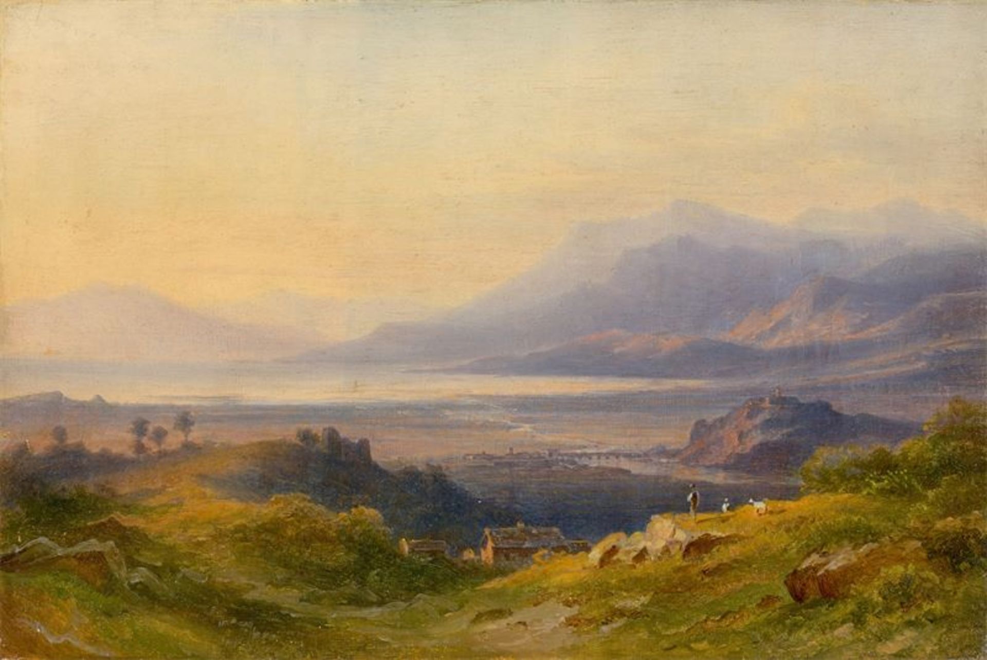 Carl Morgenstern (1811 – Frankfurt a.M. – 1893)Blick auf Chiavenna am Comer See. Öl auf Leinwand. 29