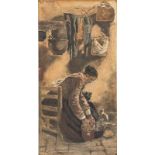 Max Liebermann (1847 – Berlin – 1935)Frau mit Katzen. 1878Aquarell und Deckfarbe auf Papier. Ca.