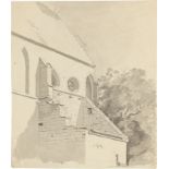 Bernhard Fries (Heidelberg 1820 – 1879 München)Seitenansicht einer Kapelle. Pinsel in Grau auf