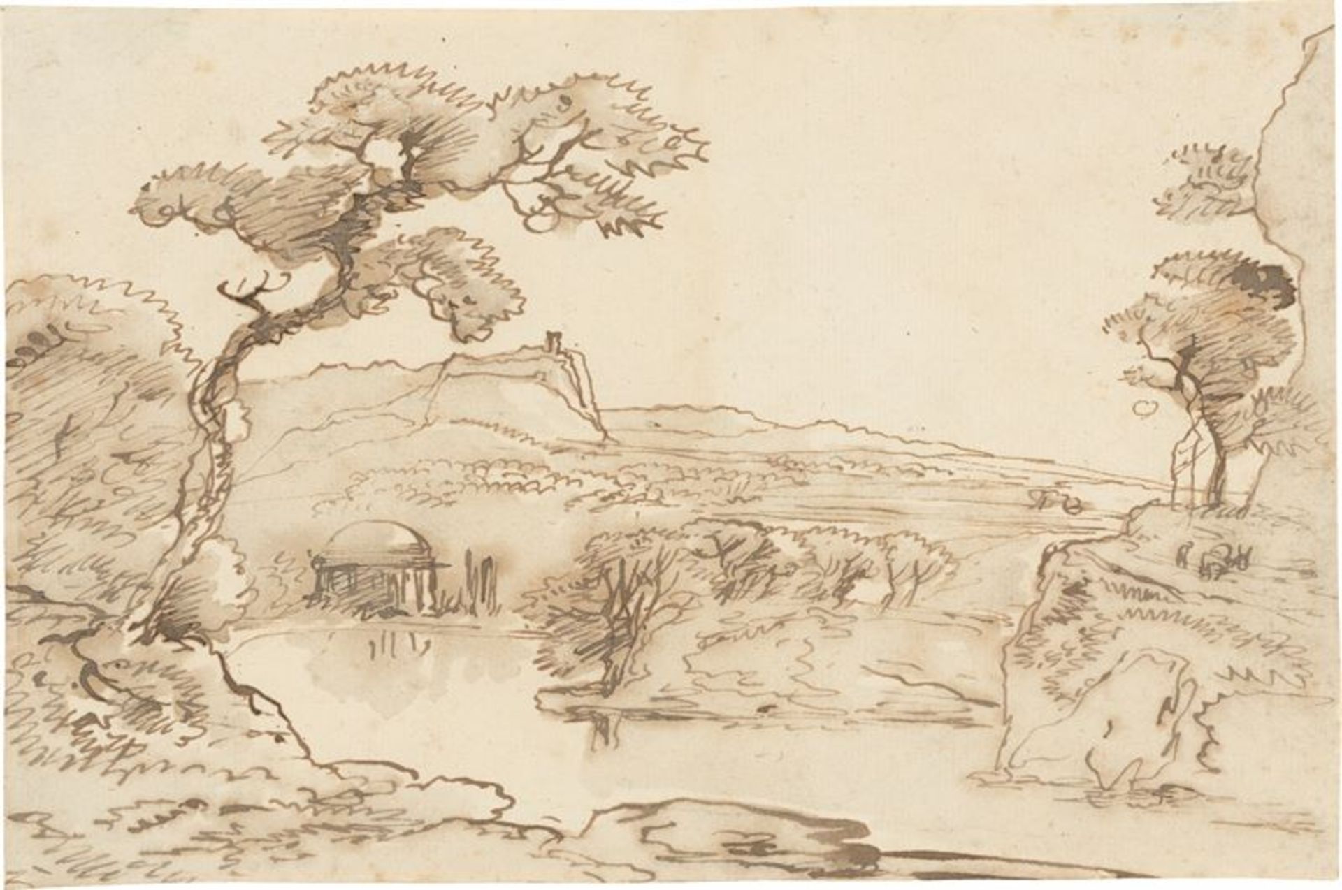 Franz Kobell (Mannheim 1749 – 1822 München)Italienische Landschaft. Feder und Pinsel in Braun auf
