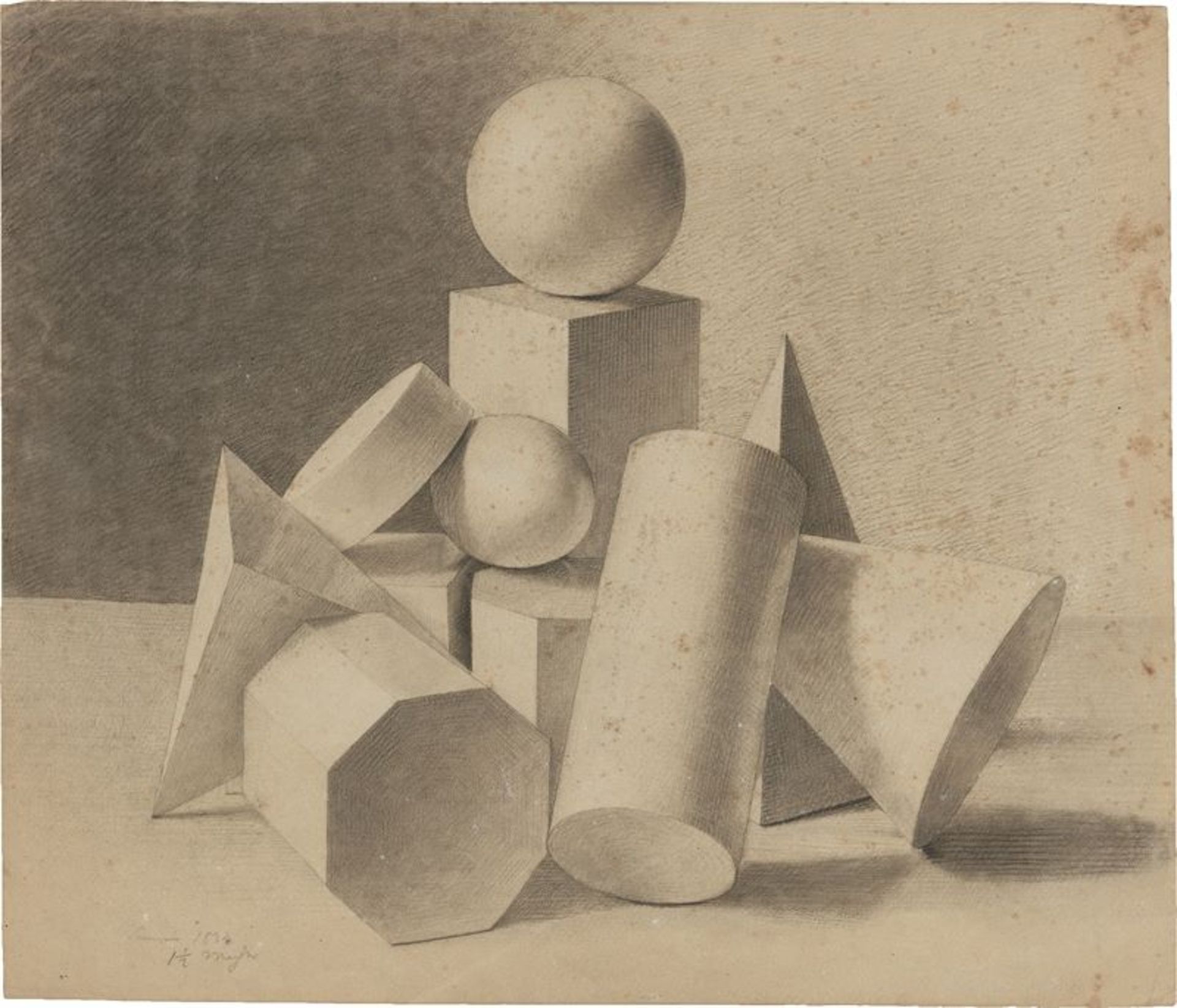 Bernhard Fries (Heidelberg 1820 – 1879 München)Geometrische Figuren III. Kreide, teilweise gewischt,