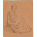 German, circa 1830 ()Garment study. Chalk and pencil on brown paper. 26,5 × 21,6 cm ( 10 ⅜ × 8 ½