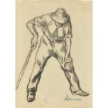 Maximilien Luce (1858 – Paris – 1941)Arbeiter. Kreide auf hellbraunem Papier. 29,1 × 20,8 cm (