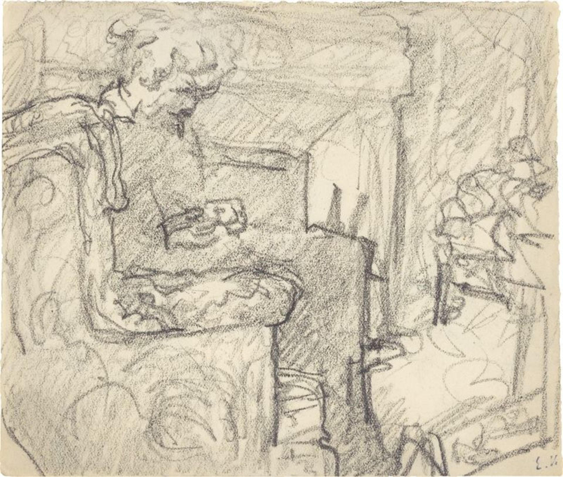Édouard Vuillard (Cuiseaux 1863 – 1940 La Baule)Madame Hessel in ihrem Salon. 1893Bleistift auf