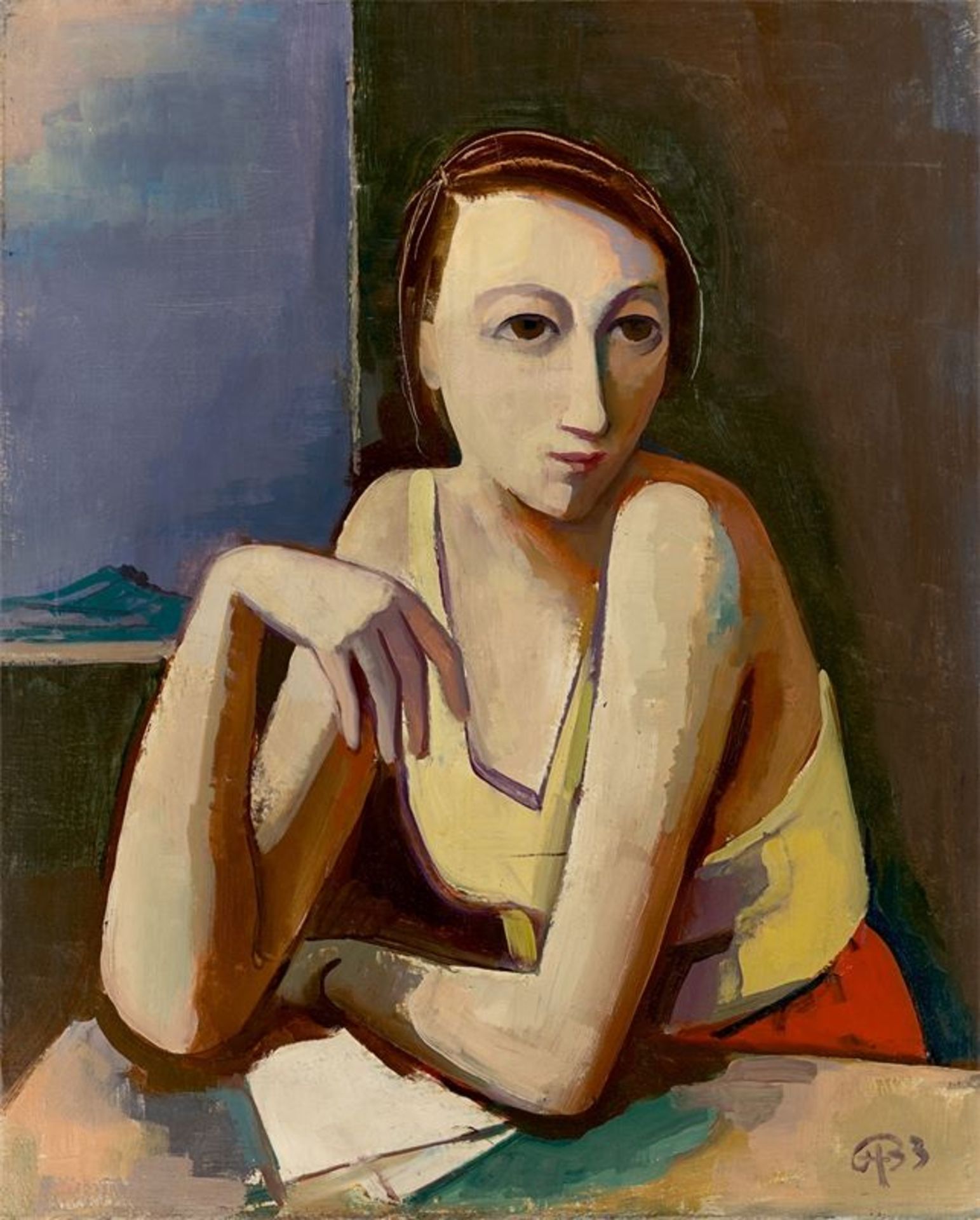 Karl Hofer (Karlsruhe 1878 – 1955 Berlin)„Mädchen am Tisch“. 1933Öl auf Leinwand. 74,2 × 59,2 cm (