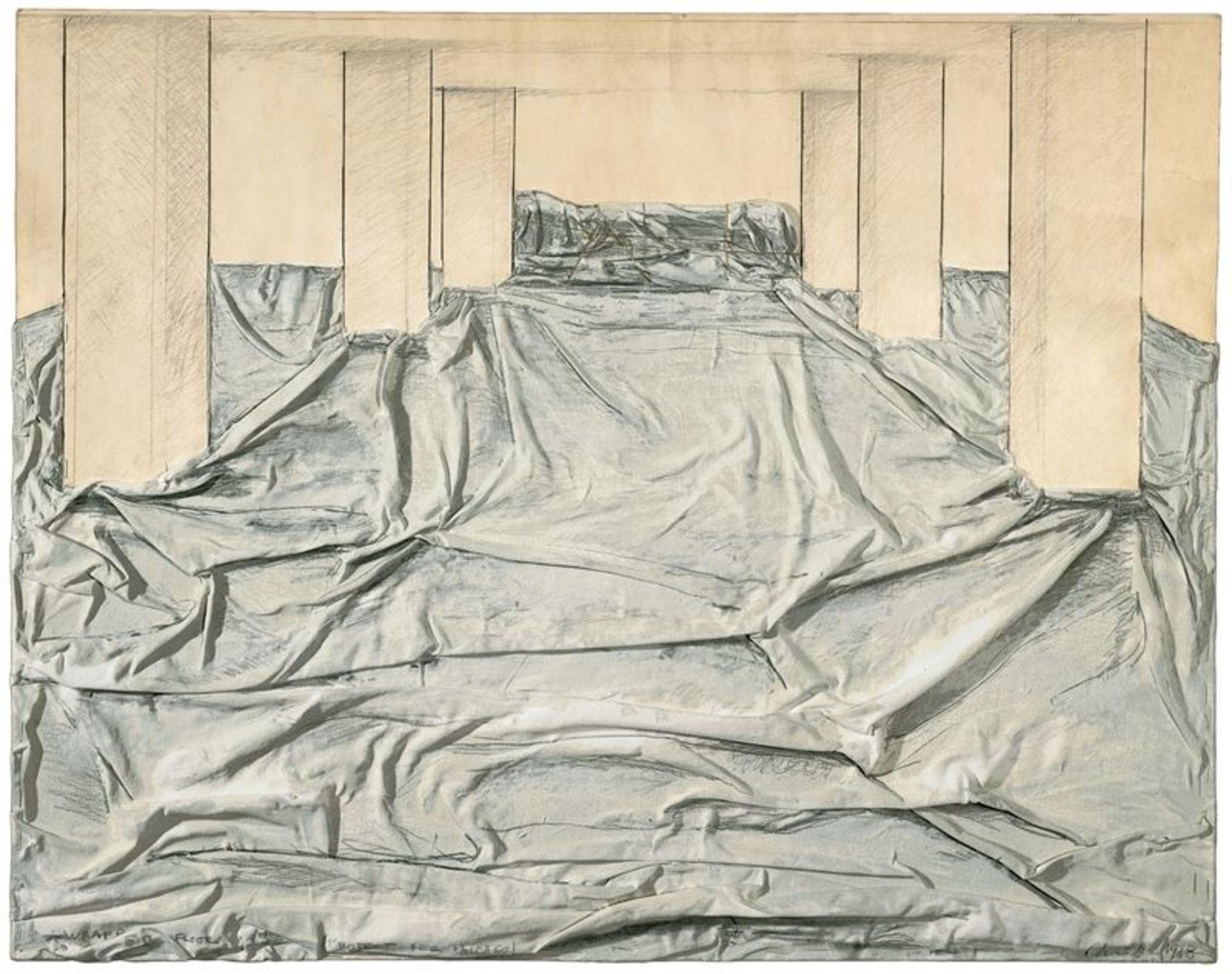 Christo (Gabrovo 1935 – lebt in New York)„Wrapped Floor (Project for Chicago)“. 1968Collage mit