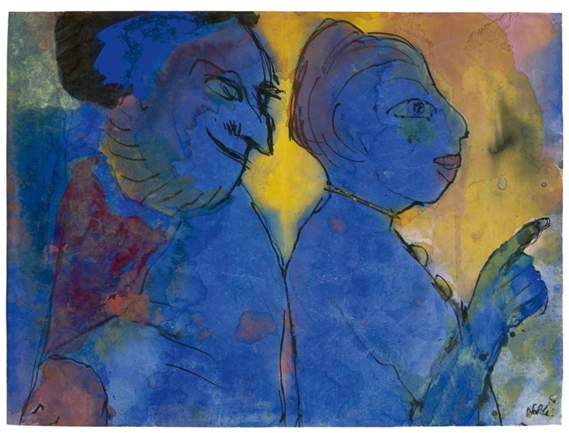 Emil Nolde (Nolde 1867 – 1956 Seebüll)Blaues Paar (aus der Reihe der „Phantasien“). Um 1931/