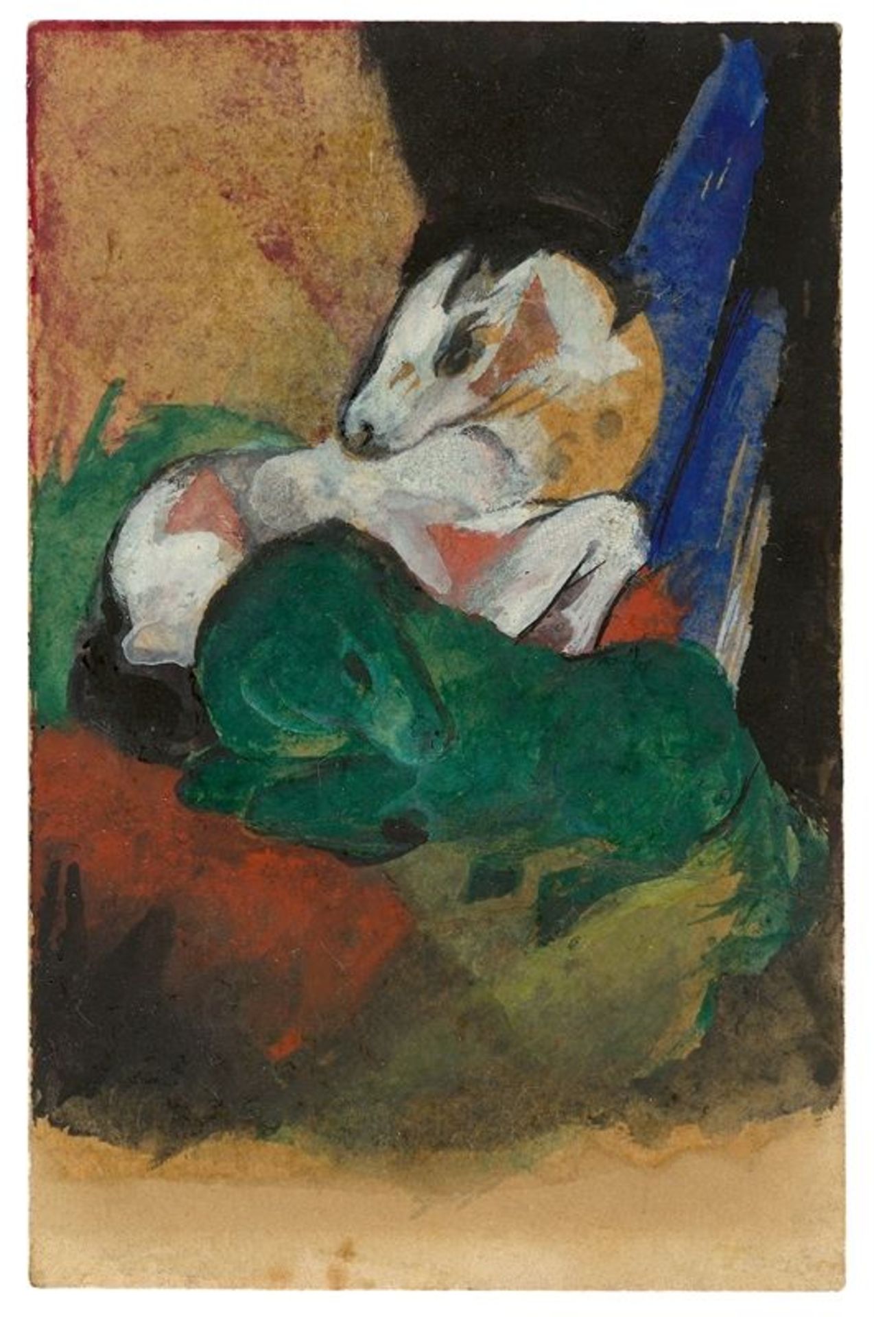 Franz Marc (München 1880 – 1916 Verdun)„Grünes und weißes Pferd“. 1913Tempera auf festem Papier (