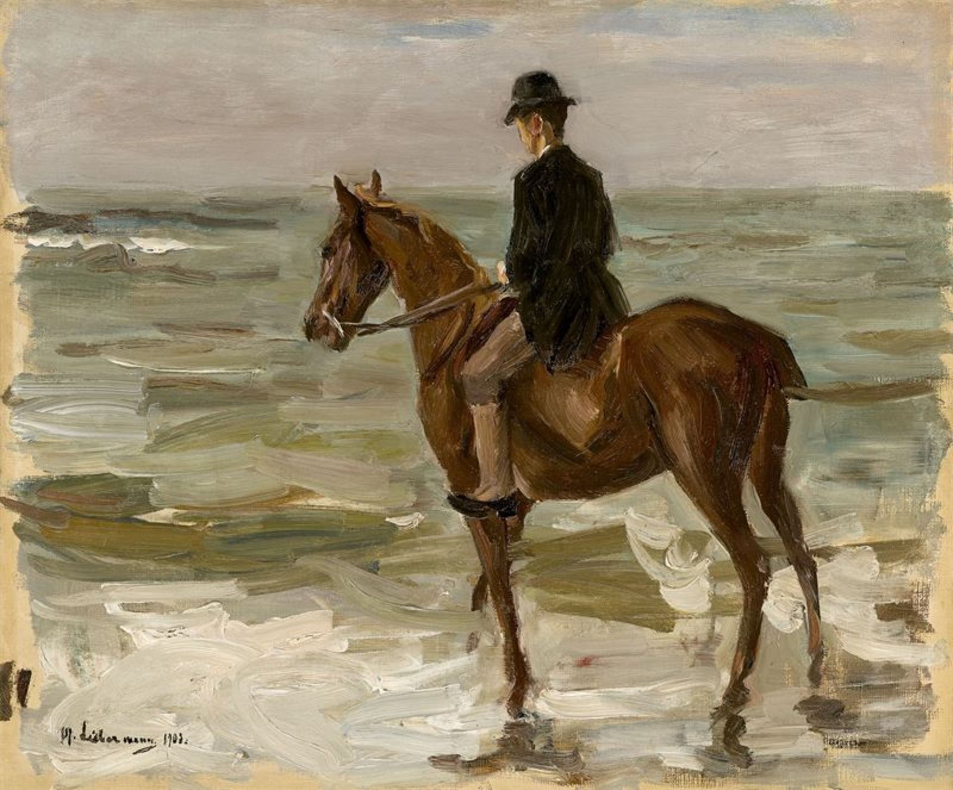 Max Liebermann (1847 – Berlin – 1935)„Reiter am Strand“. 1900Öl auf Leinwand. 46 × 55 cm ( 18 ⅛ × 21