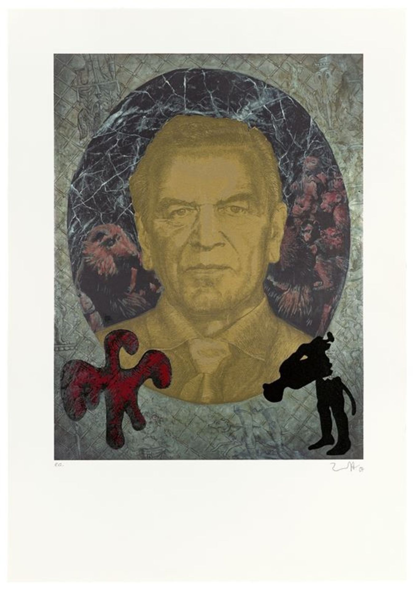 Jörg Immendorff (Bleckede/Elbe 1945 – 2007 Düsseldorf)Chancellor portrait. 2007Colour silkscreen