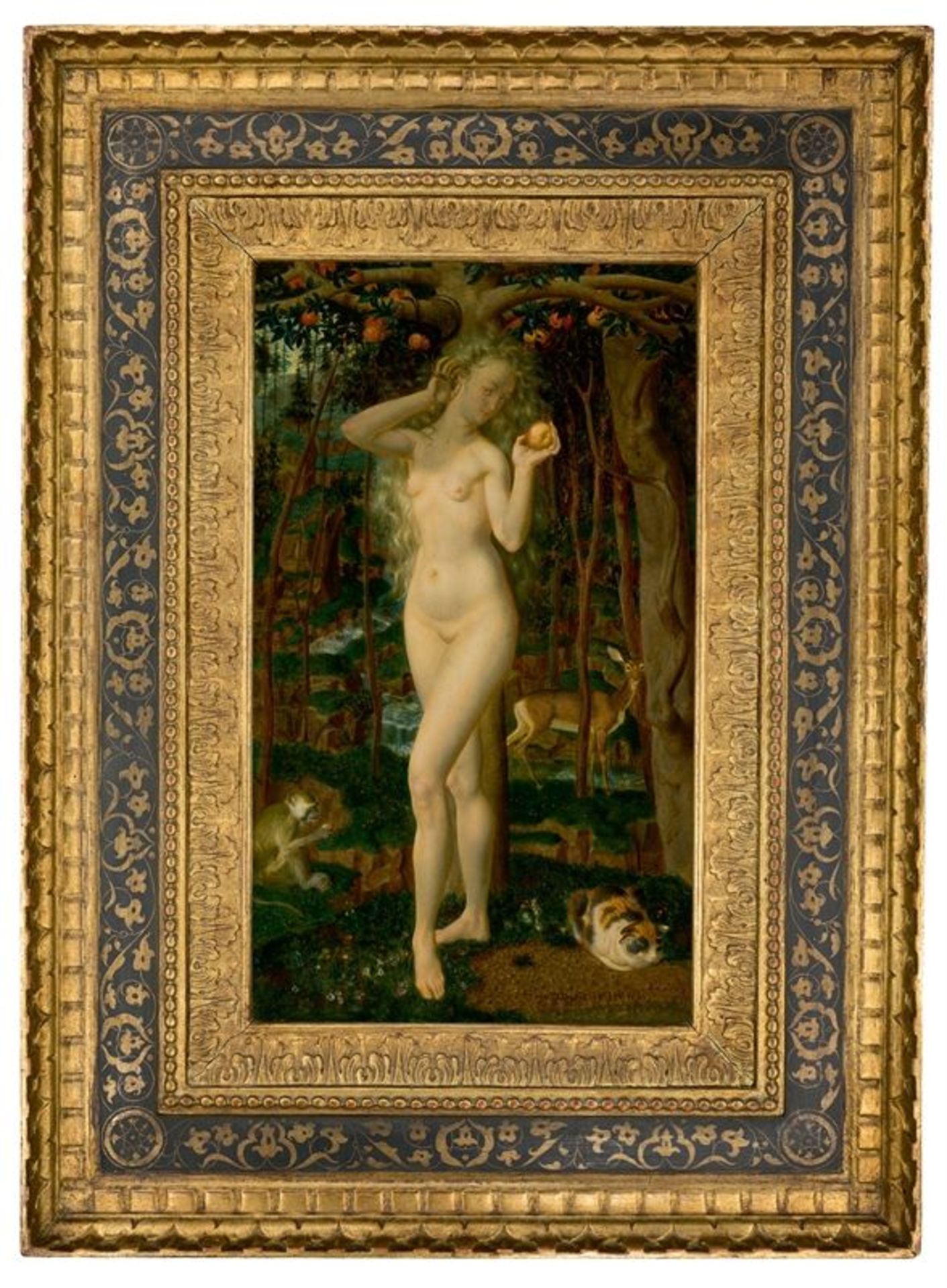 Theodor Baierl (1881 – München – 1932)Eva im Paradies. Um 1922Öl auf Holz. 47 × 27,5 cm ( 18 ½ ×