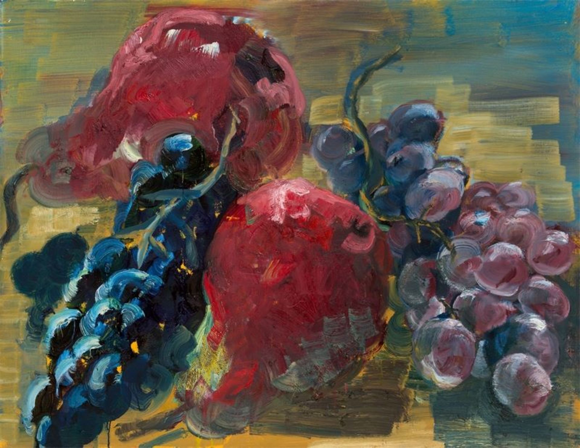 Rainer Fetting (Wilhelmshaven 1949 – lebt in Berlin)„Stillife with red pears and grapes“. 1993Öl auf