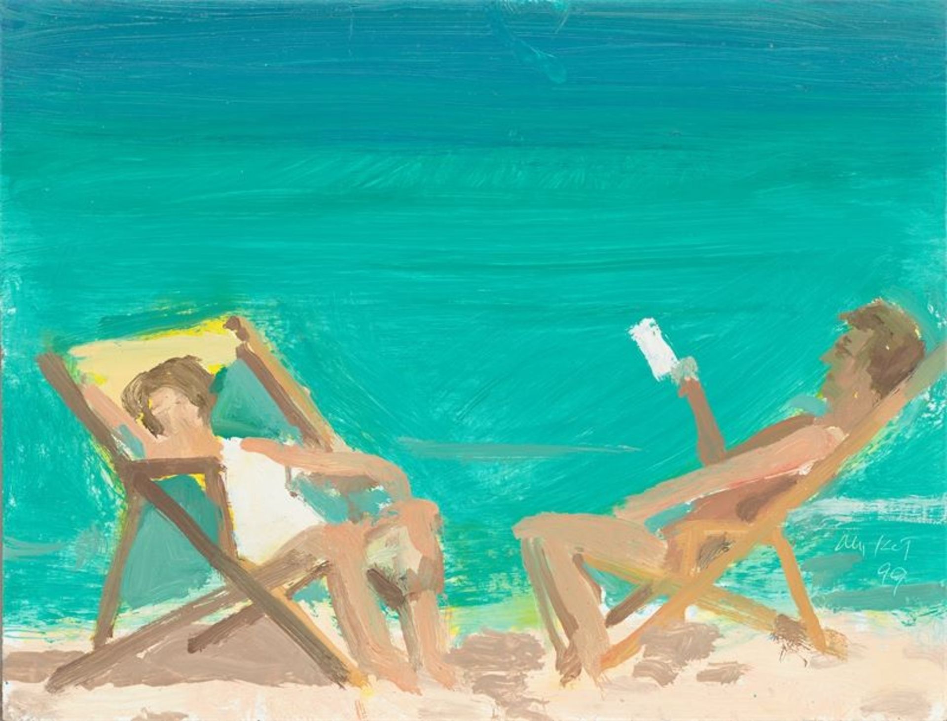 Alex Katz (New York 1927 – lebt in New York)„Vivien and Vincent at Playa del Carmen“. 1999Öl auf