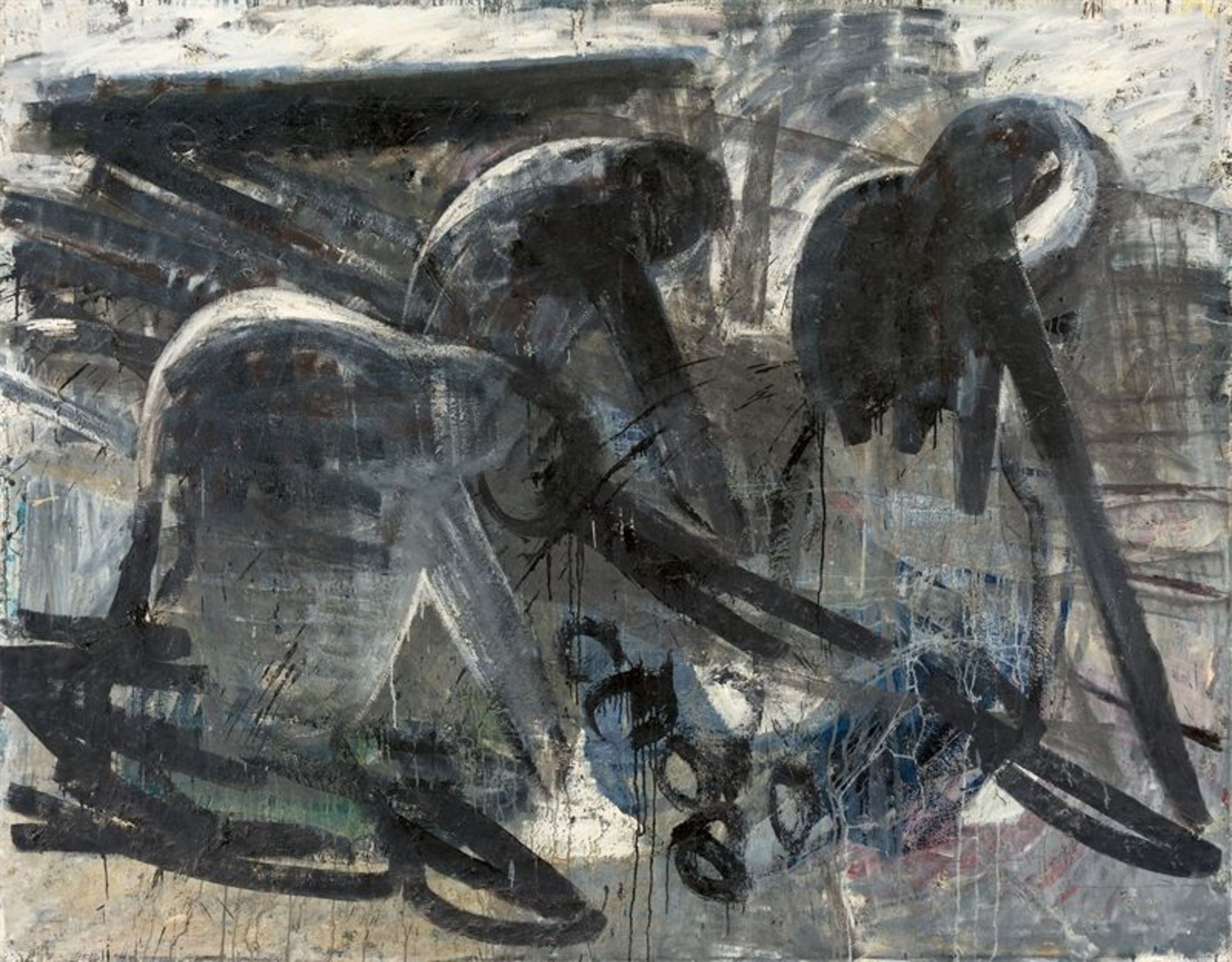 Thomas Hartmann (Zetel 1950 – lebt in Berlin)„KARTOFFEL-Ernte“. 1986/87Öl auf Leinwand. 189 × 243 cm