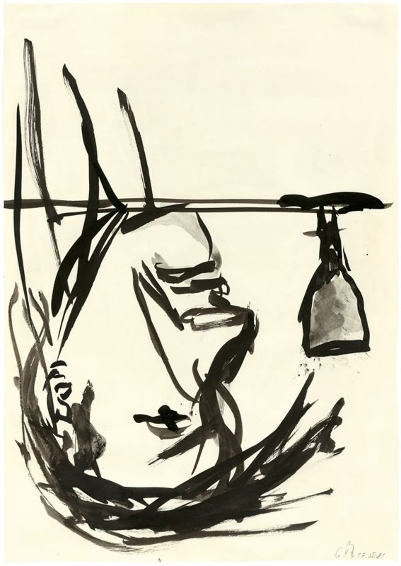 Georg Baselitz (Deutschbaselitz/Sachsen 1938 – lebt in Salzburg)Ohne Titel (Trinker). 1981Tusche auf