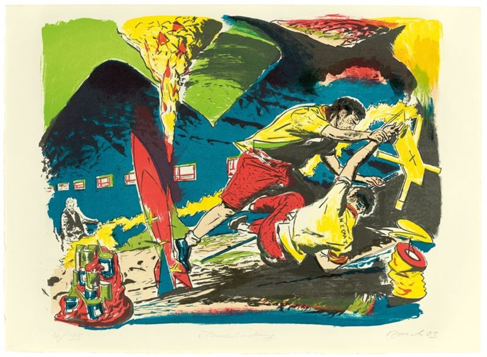 Neo Rauch (Leipzig 1960 – lebt in Leipzig)„Überwindung“. 2005Farblithografie auf Velin. 35 × 45