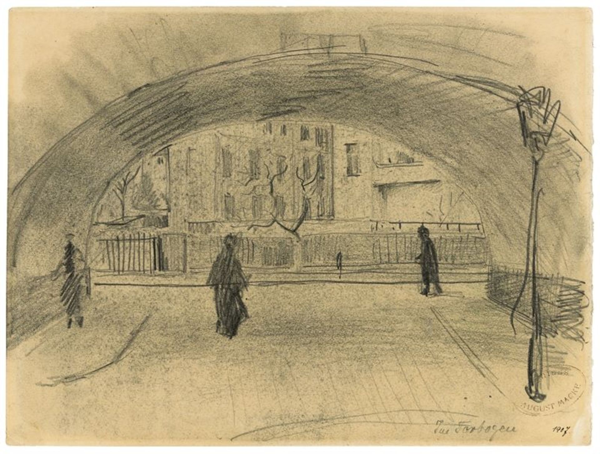 August Macke (Meschede 1887 – 1914 Perthes-lès-Hurlus)„Im Torbogen“ / „Zwei Bildnisse von Vinzenz