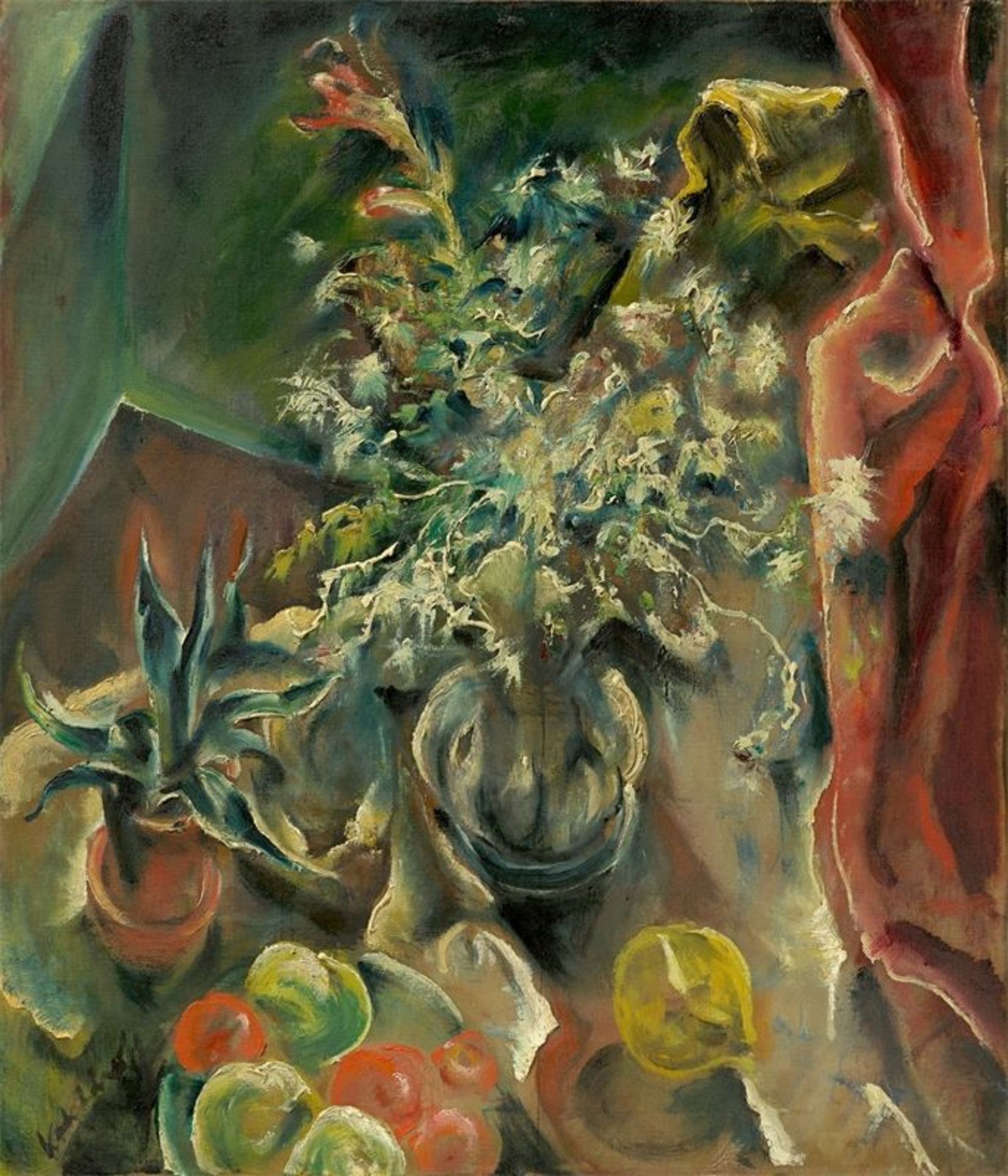 Wilhelm Kohlhoff (Berlin 1893 – 1971 Schweinfurt)Tischstillleben mit Blumen und Früchten. Um