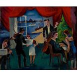 Helmuth Macke (Krefeld 1891 – 1936 Hemmenhofen)Hauskonzert / Landschaft mit Pferdefuhrwerk. 1927Öl