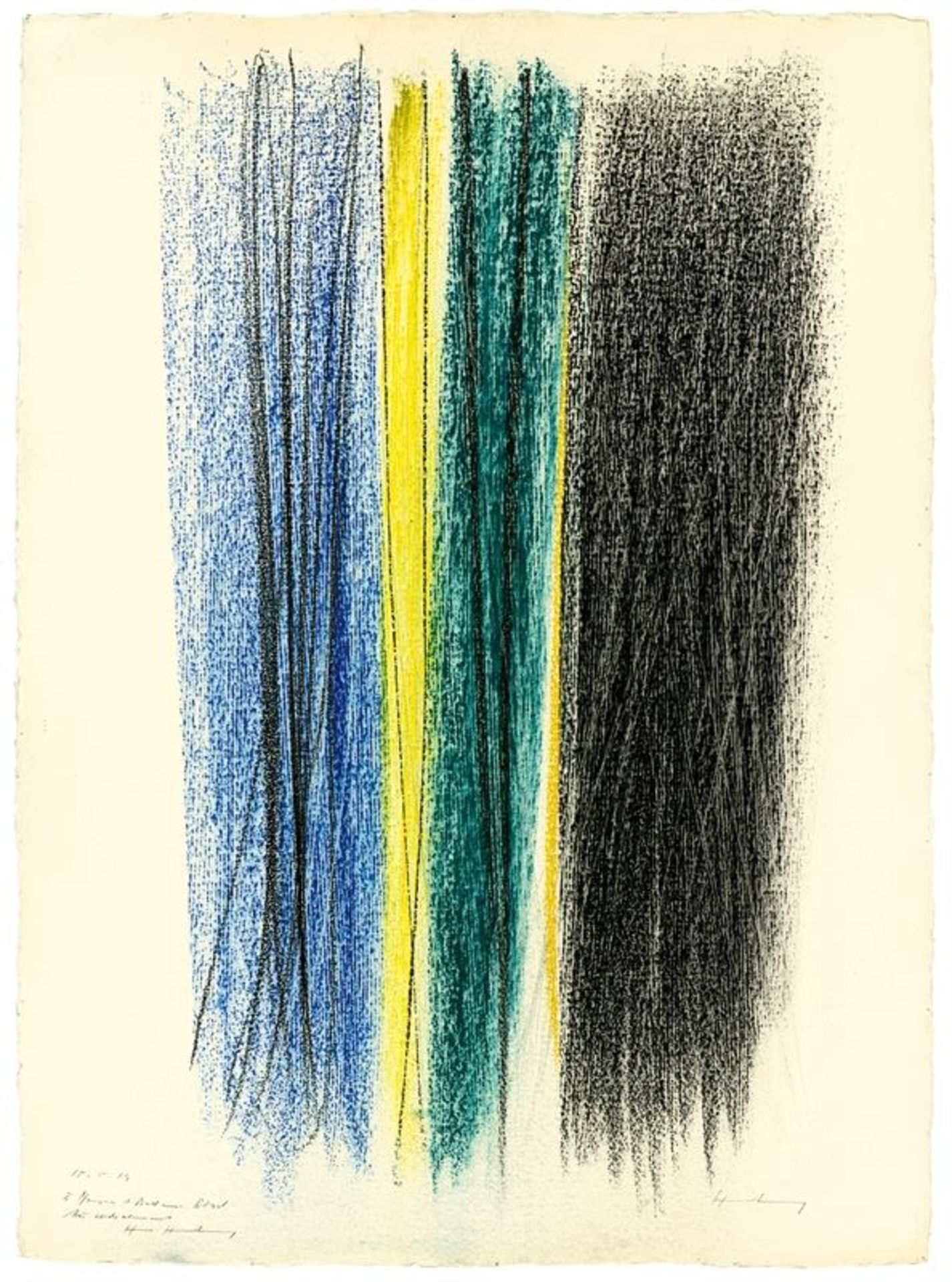 Hans Hartung (Leipzig 1904 – 1989 Antibes)„P1961-14“. 1961Ölkreide auf schwerem Arches-Velin. 77 ×