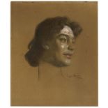Eugen Spiro (Breslau 1874 – 1972 New York)„Portrait Tilla Durieux“. 1902Kohle und Farbkreide, weiß