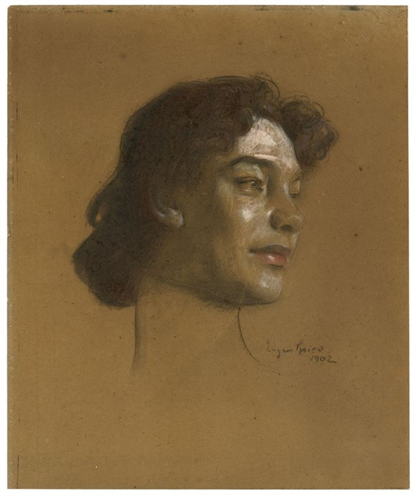 Eugen Spiro (Breslau 1874 – 1972 New York)„Portrait Tilla Durieux“. 1902Kohle und Farbkreide, weiß