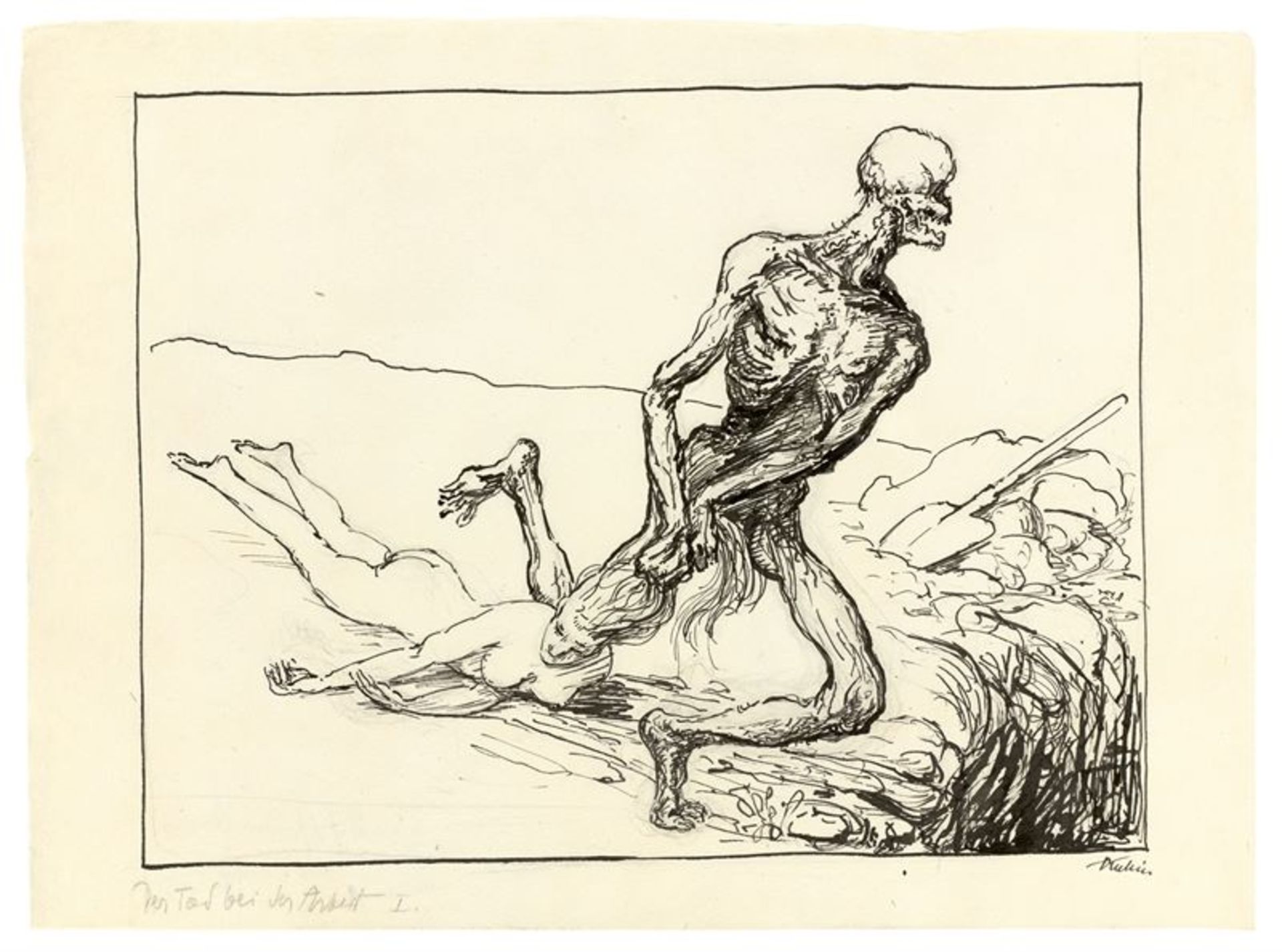 Alfred Kubin (Leitmeritz 1877 – 1959 Zwickledt)„Der Tod bei der Arbeit I“. Um 1923Tuschfeder auf