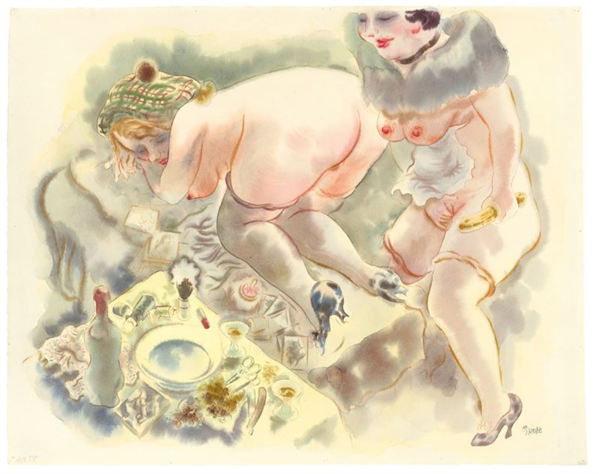 George Grosz (1893 – Berlin – 1959)„Toilettentisch “. 1929Aquarell auf Velin. 47,7 × 60 cm (