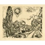 Max Beckmann (Leipzig 1884 – 1950 New York)„Landschaft mit Ballon“. 1918Kaltnadel auf Zanders-