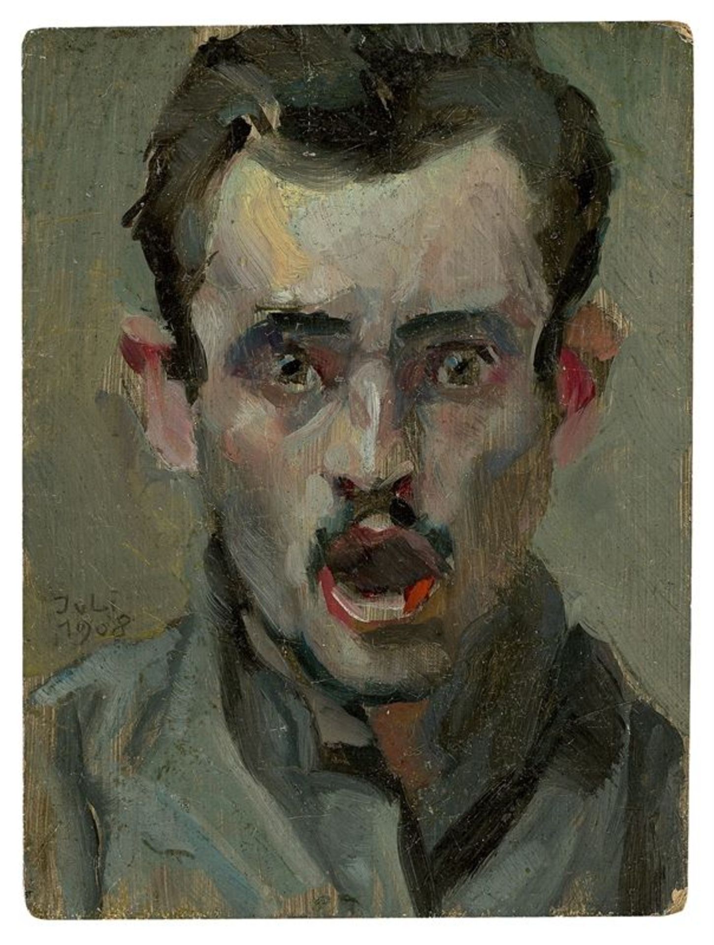 Bernhard Hasler (Schenkendorf/Glatz 1884 – 1945 Bad Oldesloe)Selbstbildnis. 1908Öl auf Pappe. 15,8 ×