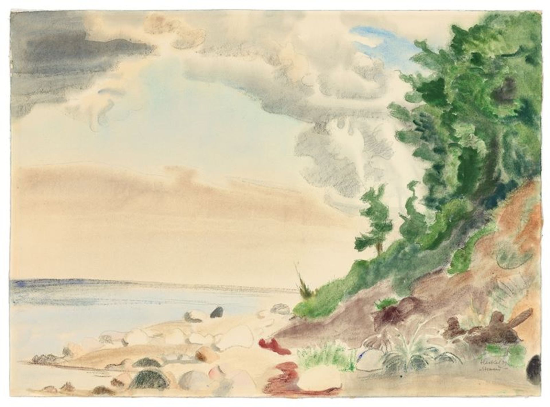 Erich Heckel (Döbeln 1883 – 1970 Radolfzell am Bodensee)„Strand“. 1939Aquarell und Farbkreide auf