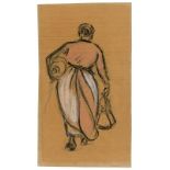 Heinrich Zille (Radeburg 1858 – 1929 Berlin)Rückenansicht einer gehenden Frau mit weißer Schürze.