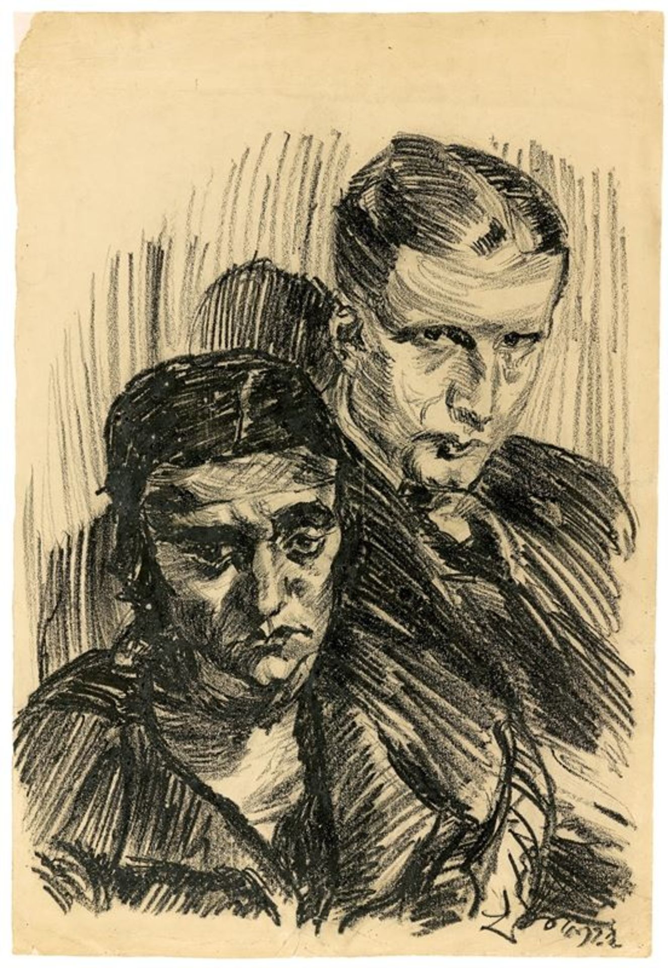Ludwig Meidner (Bernstadt 1884 – 1966 Darmstadt)Doppelbildnis mit Leopold Reidemeister. 1923Kreide