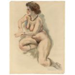 George Grosz (1893 – Berlin – 1959)„Kneeling female nude“. Aquarell und Kreide auf Bütten (