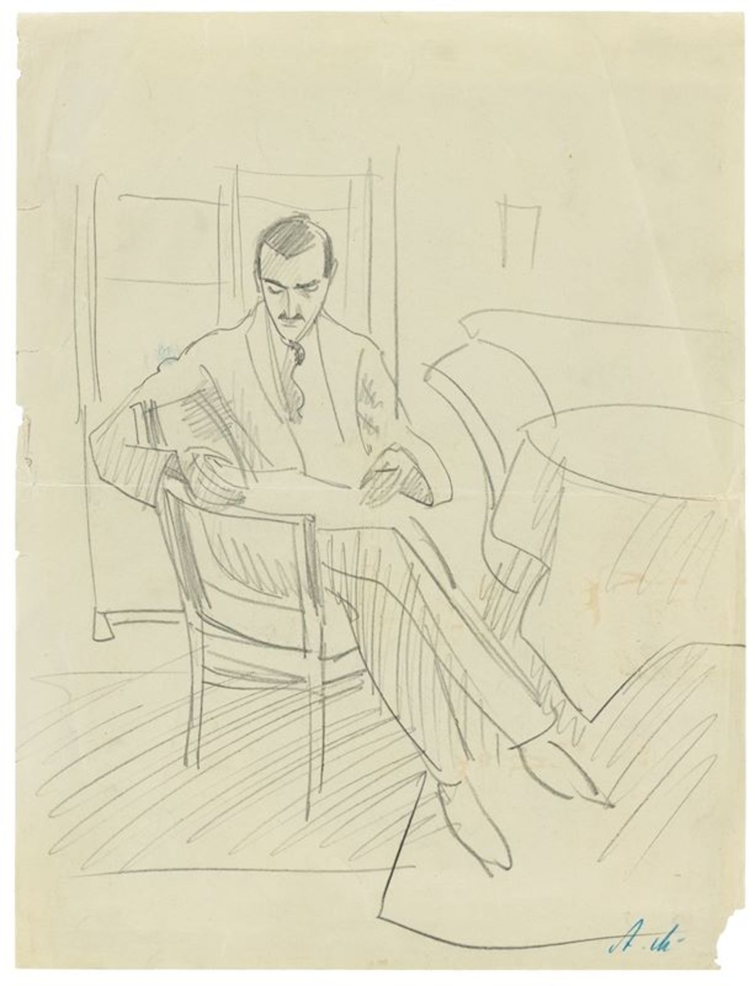 August Macke (Meschede 1887 – 1914 Perthes-lès-Hurlus)„Walter Gerhardt“. 1912Bleistift auf Papier.
