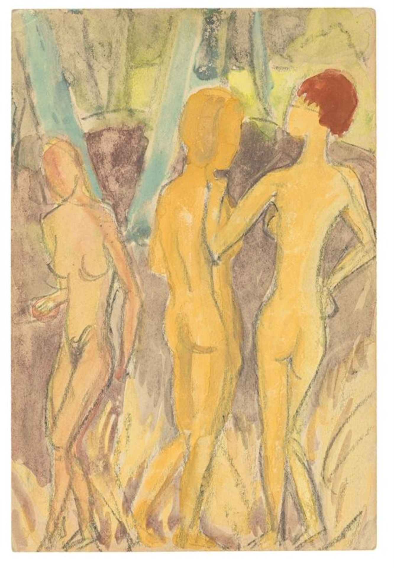 Erich Heckel (Döbeln 1883 – 1970 Radolfzell am Bodensee)Drei Akte im Wald. 1923Gouache und