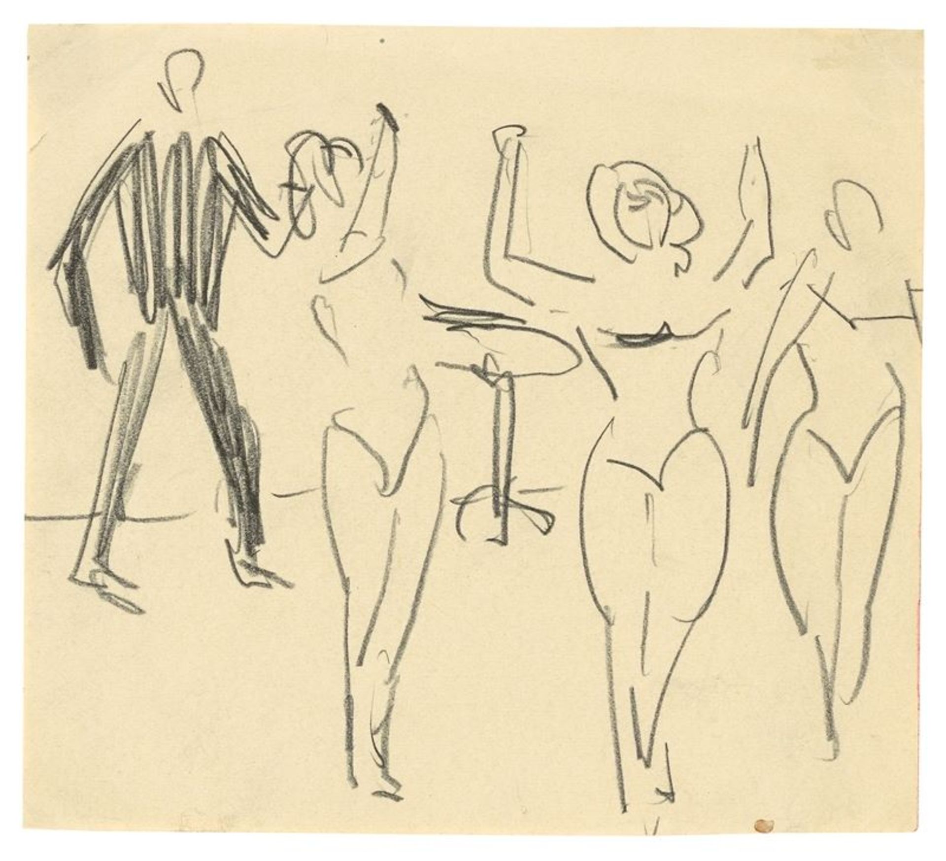Ernst Ludwig Kirchner (Aschaffenburg 1880 – 1938 Davos)Varieté-Szene mit drei Tänzerinnen.