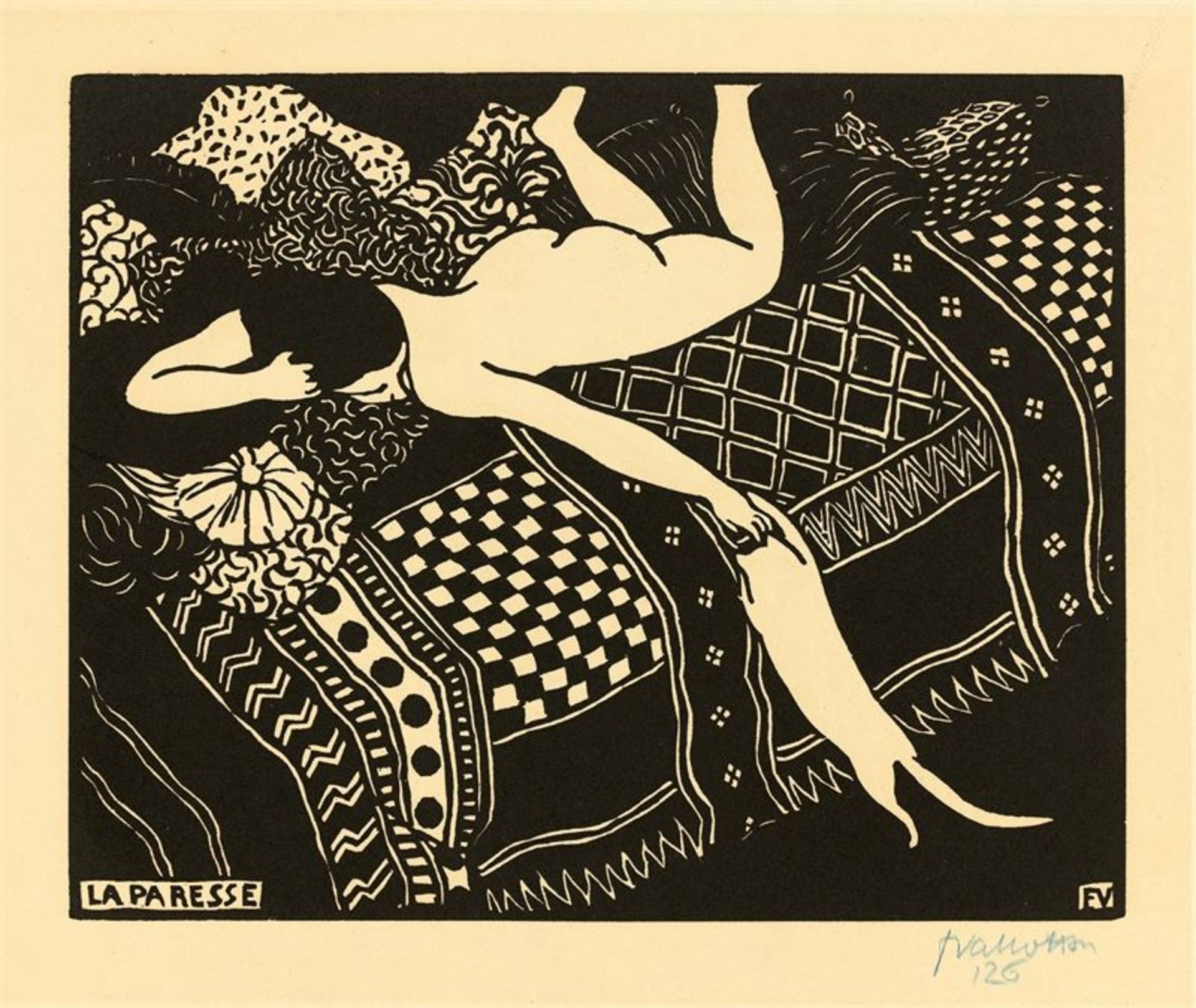 Félix Vallotton (Lausanne 1865 – 1925 Paris)„La Paresse“. 1896Holzschnitt auf dünnem Velin. 17,8 ×