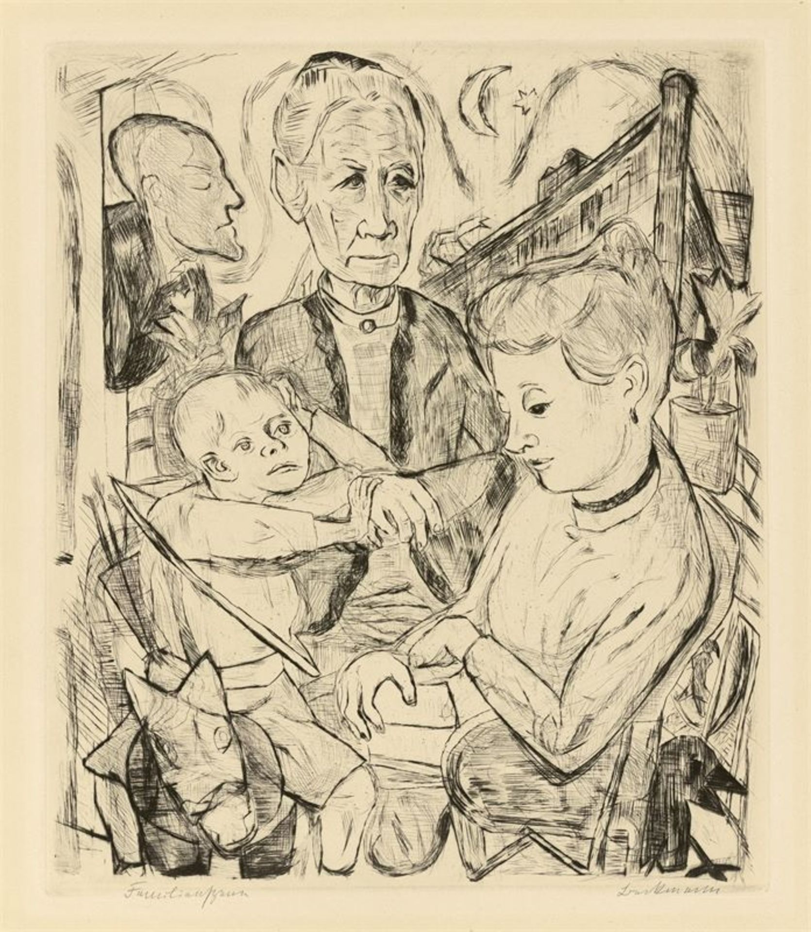 Max Beckmann (Leipzig 1884 – 1950 New York)„Familienszene (Familie Beckmann)“. 1918Kaltnadel auf