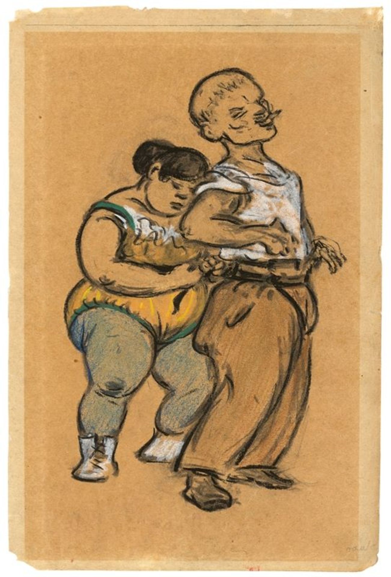 Heinrich Zille (Radeburg 1858 – 1929 Berlin)Artisten. Kreide und Farbkreide auf Papier, auf Karton