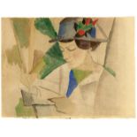 August Macke (Meschede 1887 – 1914 Perthes-lès-Hurlus)„Die Frau des Malers, lesend“. 1914Aquarell