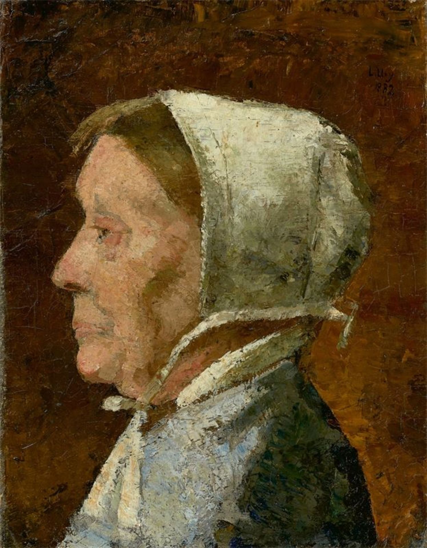Lesser Ury (Birnbaum/Poznań 1861 – 1931 Berlin)"Alte Belgierin". 1882Oil on canvas. Relined. 36 ×