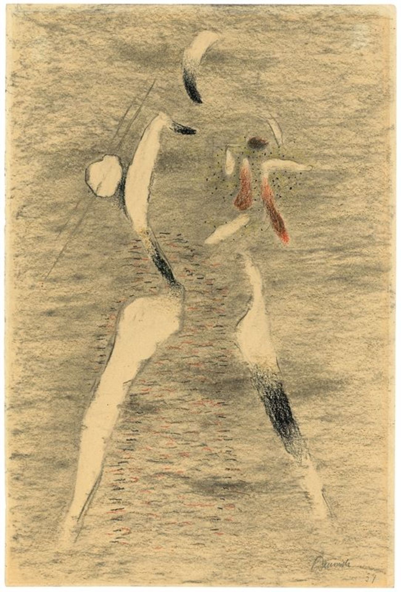 Willi Baumeister (1889 – Stuttgart – 1955)„Athleten“. 1934Farbkreide, Kohle und Bleistift auf festem